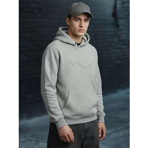 Uzun Kollu Kapüşonlu Sign Baskılı Gri Sweatshırt