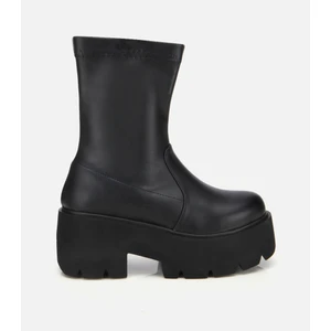 Kadın Siyah Streç Kalın Tabanlı Yüksek Topuklu Bot