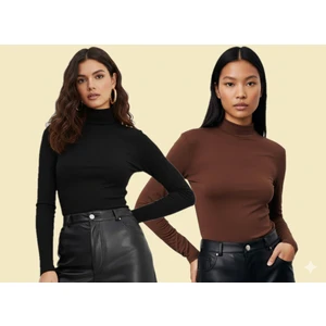 Triya Fashion Uzun Kollu 2'li Kadın Balıkçı Yaka Badi