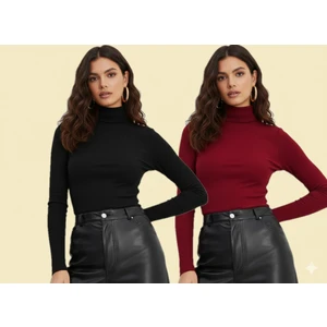 Triya Fashion Uzun Kollu 2'li Kadın Balıkçı Yaka Badi