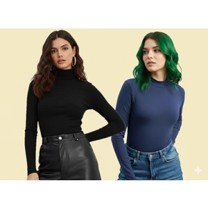 Triya Fashion Uzun Kollu 2'li Kadın Balıkçı Yaka Badi