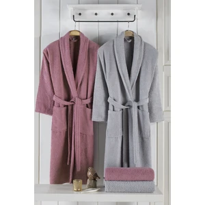 Naturel Bornoz Aile Seti 4 Parça Gülkurusu