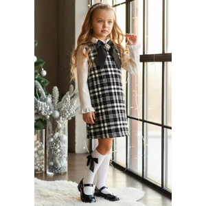 Parla Kids VANESSA Kız Çocuk Elbise Uzun Kol Bisiklet Yaka Siyah Renkli Broş ile