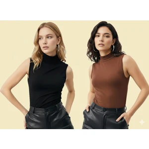 Triya Fashion Sıfır Kollu 2'li Kadın Balıkçı Yaka Badi