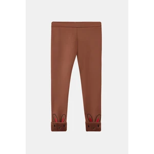 Kahverengi Kız Çocuk Içi Peluş Kulaklı Tavşan Nakışlı Extra Kalın Kışlık Tayt