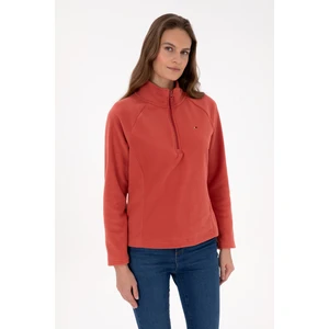 U.S. Polo Assn. Kadın Kiremit Fermuarlı Dik Yaka Polar Sweatshirt 50316714-VR026