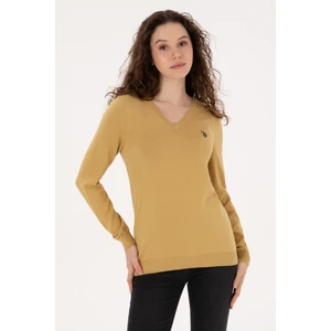 U.S. Polo Assn. Kadın Hardal V Yaka Basic Kazak 50313590-VR151