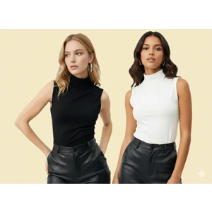 Triya Fashion Sıfır Kollu 2'li Kadın Balıkçı Yaka Badi