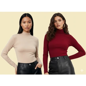 Triya Fashion Uzun Kollu 2'li Kadın Balıkçı Yaka Badi