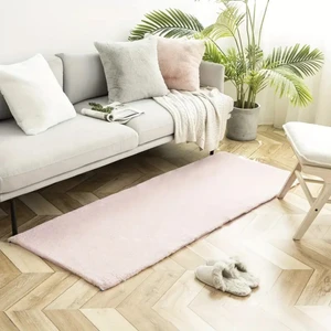 Neşeli Home Yumuşak Dokulu Yıkanabilir Kaymaz Taban Pembe Peluş Halı Antre Koridor Yolluk Mutfak Oturma Odası