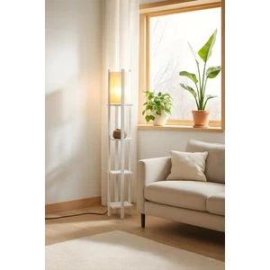 Modern Metal Gövdeli-Raflı Dekoratif Ayaklı Lambader – 22X22X145