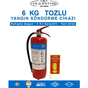 6 kg Kuru Kimyevi Tozlu Yangın Söndürme Cihazı Ruhsata Uygun TSE-HYB/CE BELGELİ 4 YIL GARANTİLİ (Levha-Askı Aparatlı)