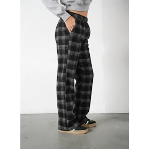 Ekoseli Flanel Yüksek Bel Pijama Altı Rahat Kesim Geniş Paça Pamuklu Kadın Pantolon