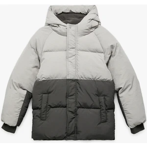 Polar Astarlı Uzun Kollu Kapşonlu Renk Bloklu Şişme Mont