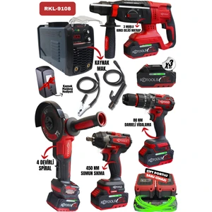 5 Li Set Kırmızı Kabartmalı (4 Lü Set + 200 Amper Kaynak Mak.)