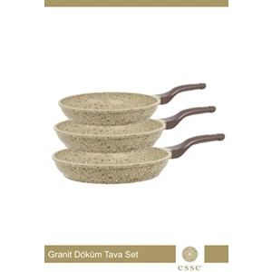 Granit Döküm 3'lü Tava Seti Krem 20 Cm/24 Cm/28 cm E505