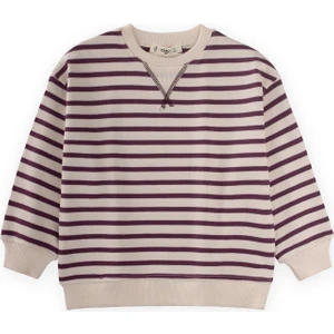 Çizgili Karyoka Detaylı Mevsimlik Sweat 2-12 Yaş Mürdüm