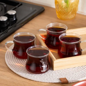 PBT-706 Borosilikat Isıya Ateşe Dayanıklı Cam Kulplu 4lü Çay Bardağı Kahve Bardak Seti Kupa Şeffaf 250 ml