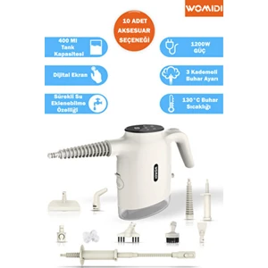 El Tipi Dijital Ekranlı Buharlı Temizleyici-Sürekli Su Doldurulabilir 10 Aparatlı 400ML