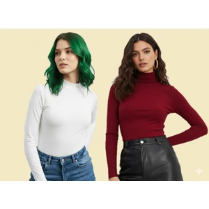 Triya Fashion Uzun Kollu 2'li Kadın Balıkçı Yaka Badi