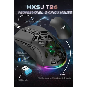 T26 Çift Modlu Oyun Faresi 2.4g + Bt5.1 Kablosuz Oyun Mouse 4800 Dpı Ayarlanabilir Ergonomik Optik Gamer Mouse