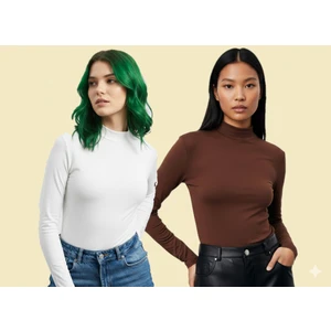 Triya Fashion Uzun Kollu 2'li Kadın Balıkçı Yaka Badi