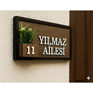 Pey Aksesuar Kişiye Özel Çiçekli Ahşap Kapı Numarası Kapı Süsü