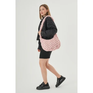Cluody Bag Pink Baget Kapitone / Pembe Quilted Crossbody El ve Omuz Çantası Boy:27 En:41 Sap:90)
