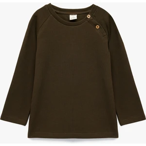 Pamuklu Düğmeli Uzun Reglan Kollu Bisiklet Yaka Sweatshirt