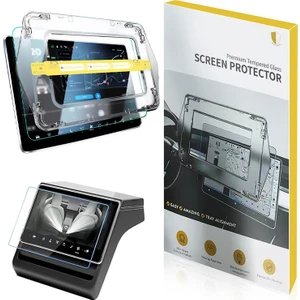 Tesla Yeni Model Y 2in1 Araç Multimedya Ekran Koruyucu Uygulama Aparatlı Zore Premium Temperli Cam Ekran Koruyucu