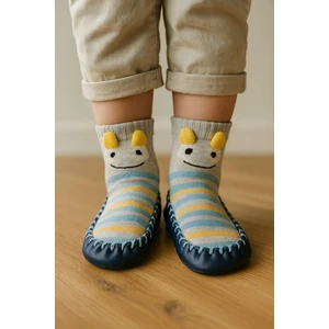 Çocuk Canavar Desenli Makosen Soket Çorap Patik Panduf – Kaydırmaz Ev & Anaokulu Ayakkabısı Mavi