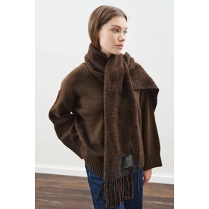 Şerit Detaylı Atkı Kahverengi