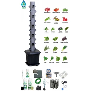 Hidroponik Dikey Tarım - Topraksız Tarım Kule Sistemi Seti - 30 Bitkilik (Marul,çilek Vb.)