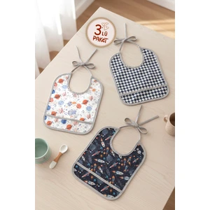 Proof 3'lü Sıvı Su Geçirmez Bebek Mama Önlüğü Ağız Silme Mendili Bağlamalı 3 Prç Grigrup 6-24 Ay