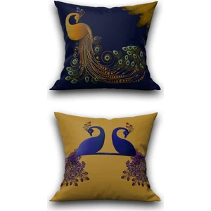 Tac - Desenli 2'li Dekoratif Kadife Kumaş Kırlent Kılıf - Çift Taraflı Baskı