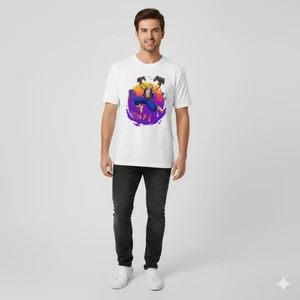 Gamer Sokak Dövüşçüsü Baskılı Unisex Bisiklet Yaka Pamuk Oversize T-Shirt