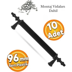 10 ADET Sert Plastik 96 mm Siyah Mobilya Mutfak Çekmece Dolap Dolabı Kulpu Kulbu Kulpları (10 ADET)