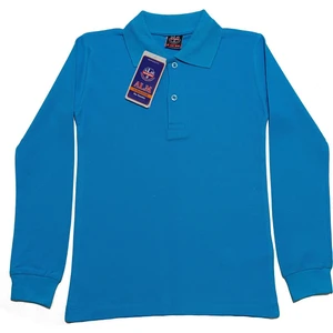 Turkuaz Uzun Kol Düz Renk Yakalı 6-17 Yaş Çocuk Okul Lakos Sweat Polo Yaka Sweatshirt