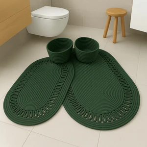 Terra 4’lü Banyo Seti – 2’li Oval Paspas & 2’li Oval Sepet, Doğal Halat Dokuma, El Yapımı - Premium