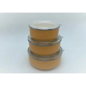 Emaye 3'lü Kapaklı Saklama Kabı