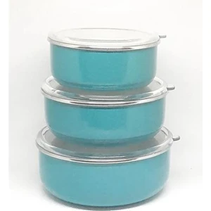 Emaye 3'lü Kapaklı Saklama Kabı