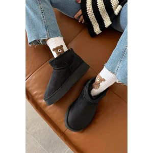 Duxal Shoes Mini Süet Içi Kürklü Kalın Taban Kadın Bot