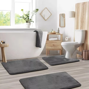 Neşeli Home 3'lü Banyo Paspas Seti Klozet Önü Peluş Yumuşacık Yıkanabilir Antrasit (50X80-40X60-40X50)