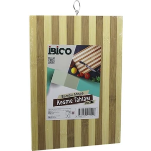 Neva Prime 18 x 28 x 1.4cm  Beyaz Çizgili Ahşap Bambu Kesim Panosu - Kesme Tahtası Metal Kulplu (5361)