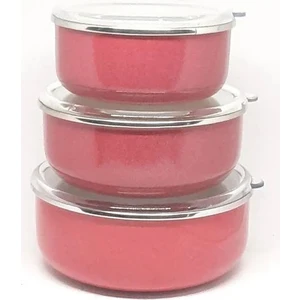 Emaye 3'lü Kapaklı Saklama Kabı