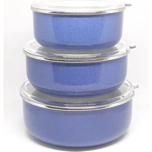 Emaye 3'lü Kapaklı Saklama Kabı