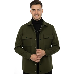DeepSEA Erkek Haki Dar Kesim Cepleri Kapaklı Çıtçıtlı İnce Kaşe Ceket Mont 2500559