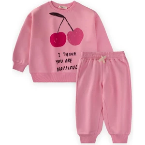 Kiraz Baskılı Sweatshirt Takım 2-10 Yaş Pembe