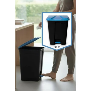 Slim Pedallı Çöp Kovası 30 Lt Mavi -Siyah - Hijyenik Ayaklı Çöp Tenekesi İç ve Dış Mekan