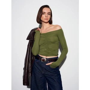 32089 Omuzları Açık Büzgülü Top-Açık Haki